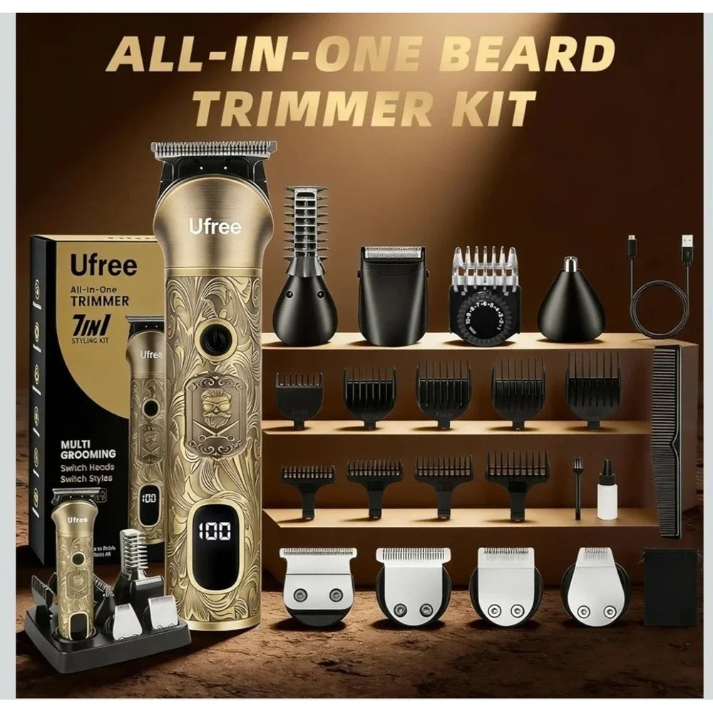 Ufree Mens U-1779 Bronze Cordless All In One Hair Clipper Beard Trimmer New!!